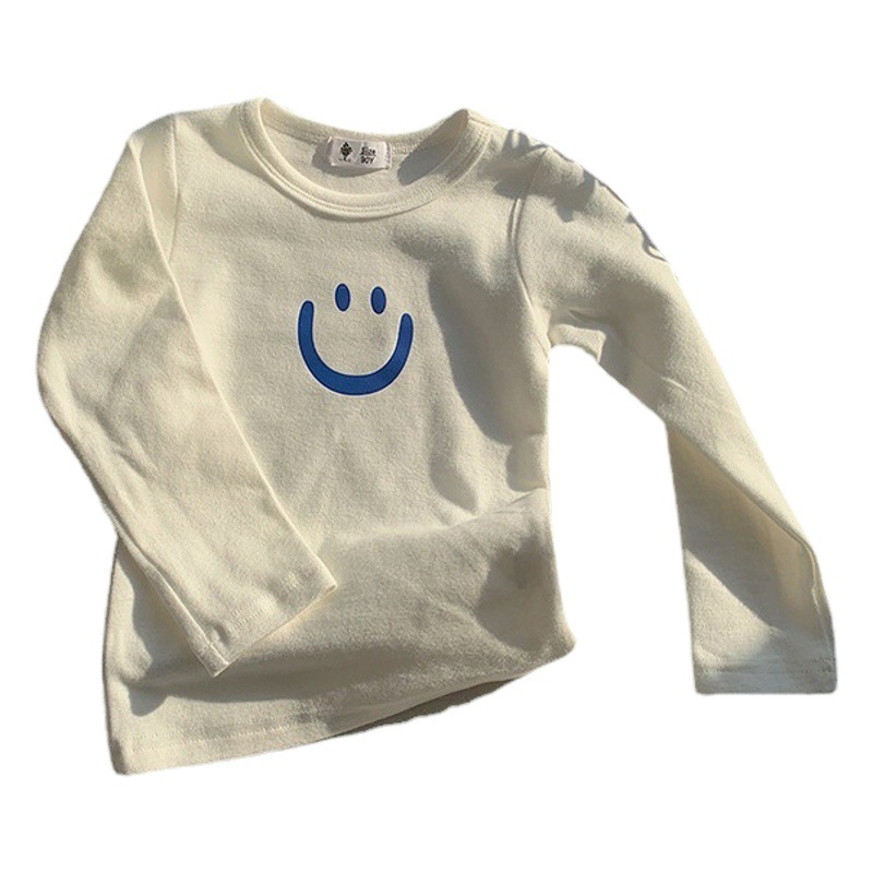 2022 Otoño e Invierno niños cepillado camisa de fondo niños y niñas de estilo coreano cara sonriente SLIM-Fit Camiseta de manga larga bebé engrosada t