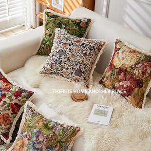 American Style Country Retro Pastoral Style Floral Pillow Cotton Linen Jacquard Sofa Pillow Living Room Cushion Backrest Without Core