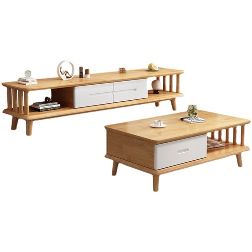 Nordic solid wood coffee table TV stand set modern minimalist small apartment living room floor cabinet storage audio-visual cabinet