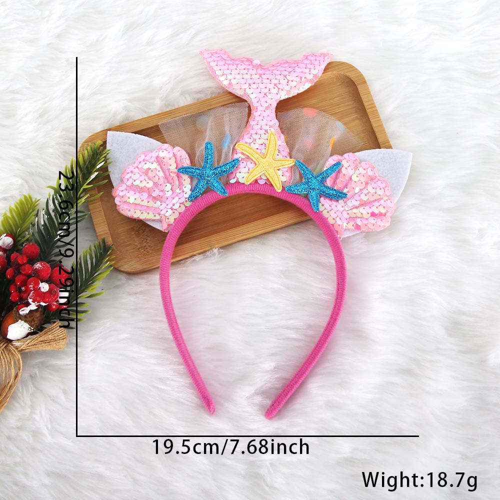 Círculos animados sirena cabello de niños sequilla cola de pez princesa toque de cabeza decoración de fiesta mar estrellas de mar conchas de cabeza de aro