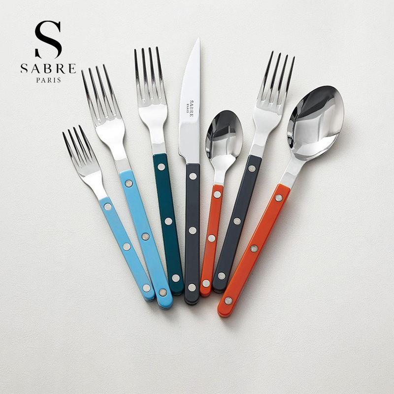 French Sabre Paris Stainless Steel Color Handle Knife, Fork and Spoon Three-piece Set High Color Value Household Tableware French Sabre Paris Stainless Steel Color Handle Knife, Fork and Spoon Three-piece Set High Color Value Household Tableware