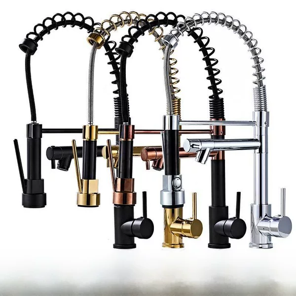 Cross-Border Kitchen Spring Stainless Steel Faucet Pull-Out Sink Hot and Cold Universal Single-Hole Wholesale