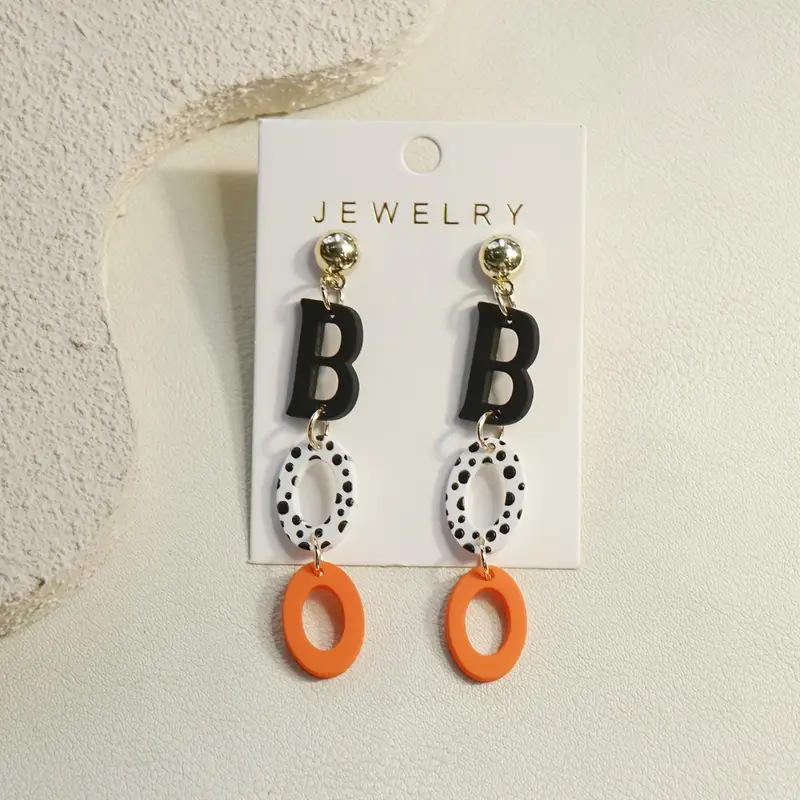 Cross-Border Simple Three-Letter Boo Acrylic Women's Drop Earrings, Personalized Retro Stud Earrings