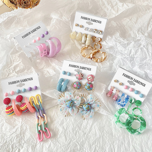 European and American cross-border hot selling acrylic earring set for women, handmade exaggerated dopamine earrings, earrings, jewelry wholesale