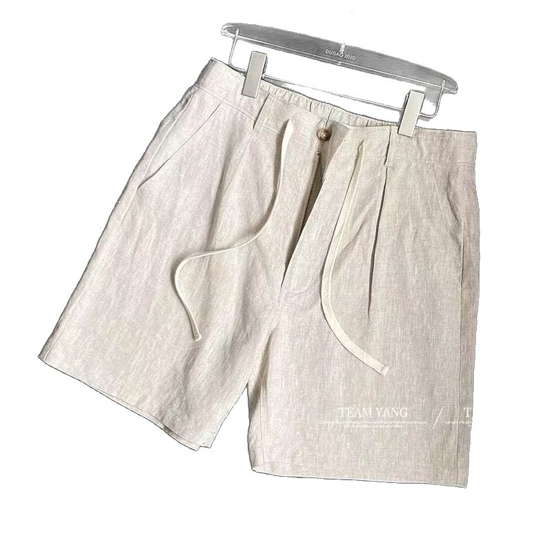 Old Money Style Linen Shorts Men's Summer Outer Wear Lightweight Breathable Five-Point Pants High-End Loose Casual Half Pants