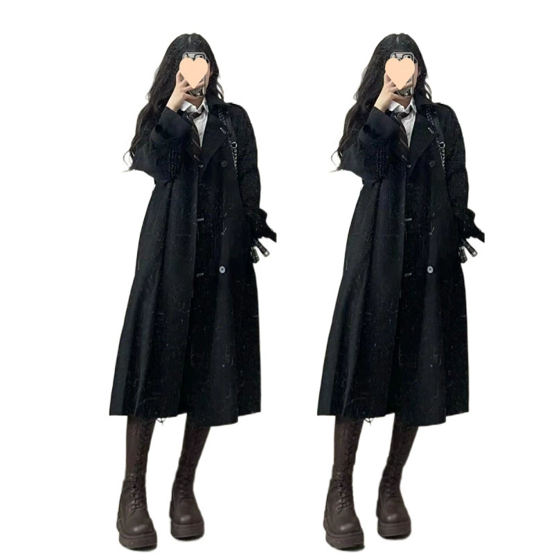 Осеннее длинное trench coat для студентов, до середины, корейский стиль, западный стиль