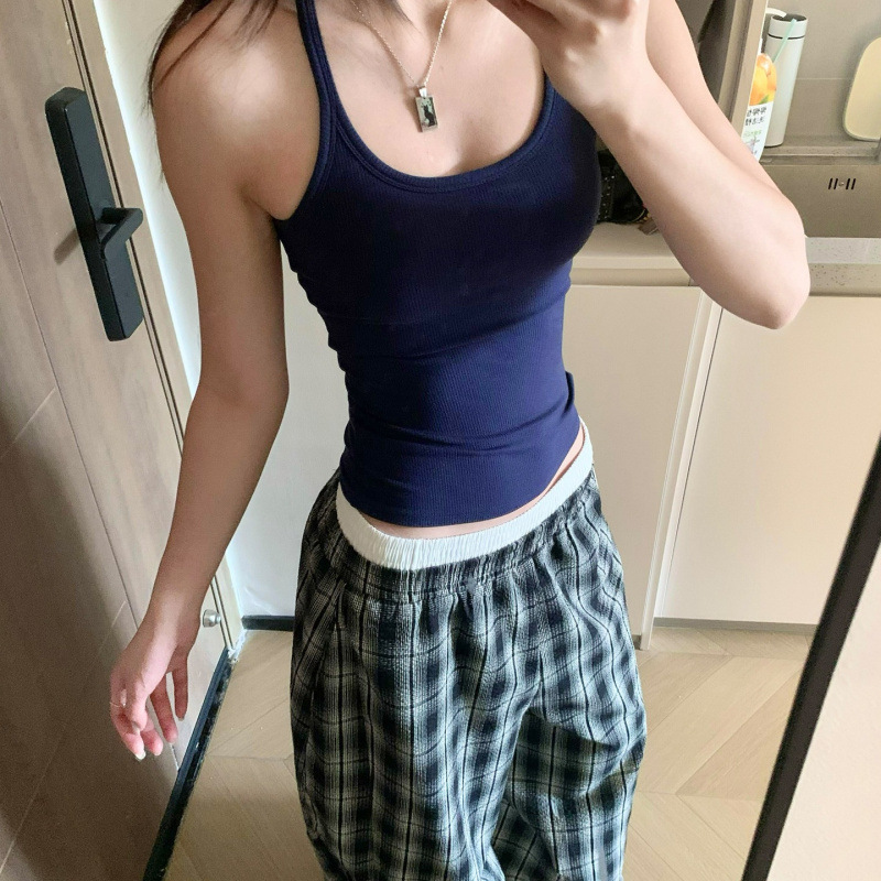 吊带背心女夏季打底内搭带胸垫外穿工字挂脖露背无袖运动美背上衣|undefined