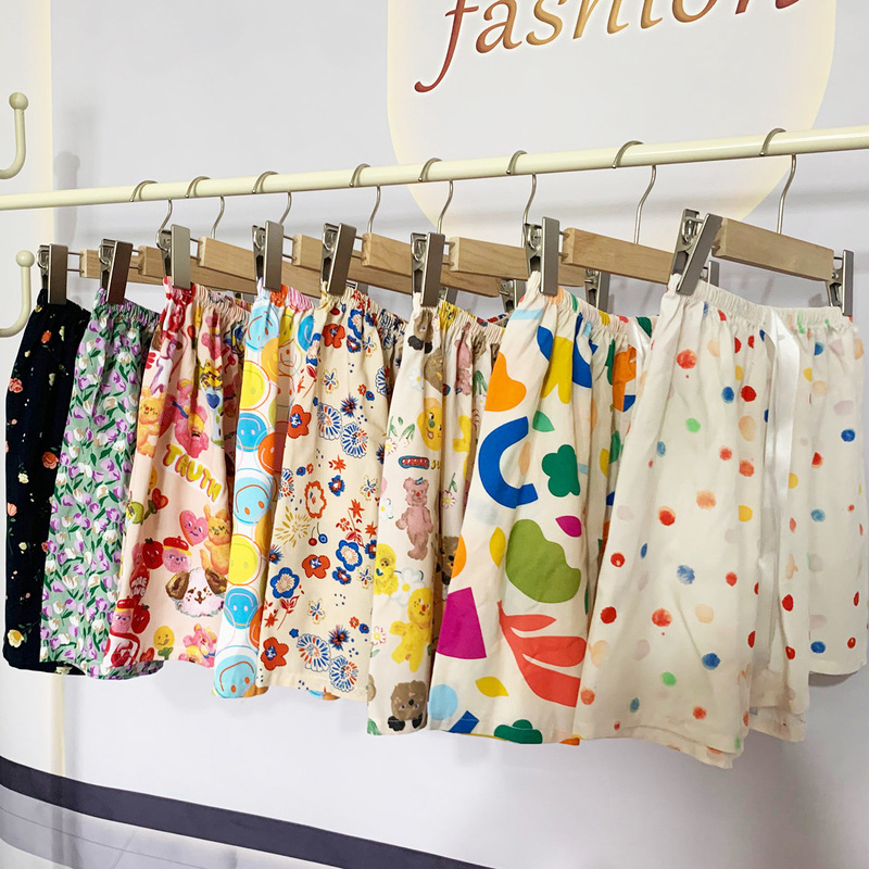 D Cotton Silk Shorts Women's Summer New Japanese Floral Pajama Pants Thin Artificial Cotton Large Size Outwear Casual Pants