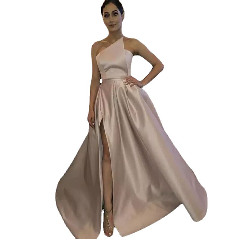 Vestido de Noche para Mujer, Estilo Europeo y Americano, Nuevo, Sin Mangas, Sencillo, de Satén, para Banquete, de Amazon y AliExpress