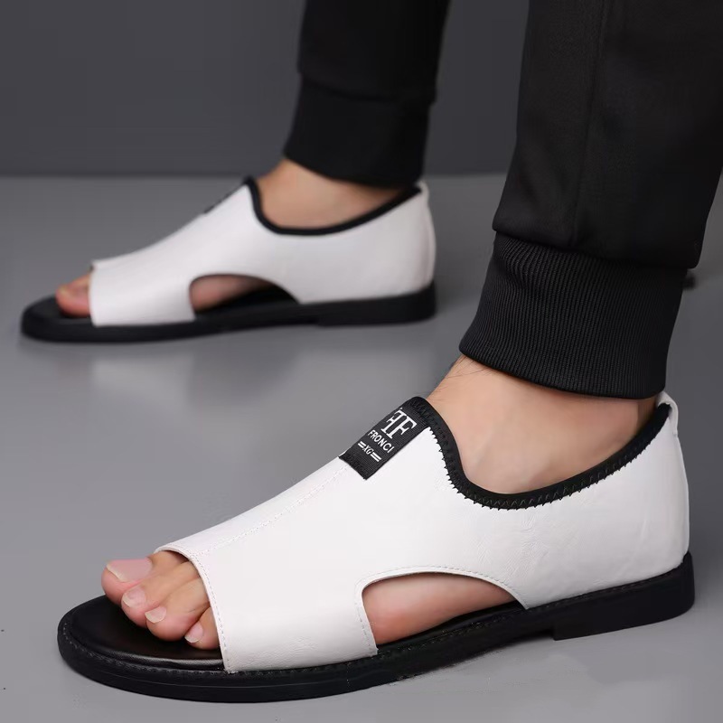 Men’s Slip-On Genuine Leather Slide Sandals, Soft Flat Open Back Casual Summer Slippers_vogvips.com