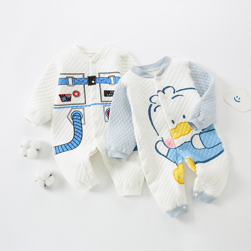 工厂婴儿衣服春秋夹棉保暖秋季新生儿秋冬薄棉连体衣宝宝加厚套装