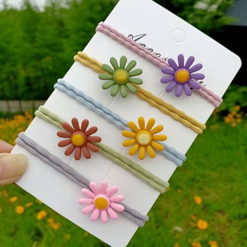 Internet celebrity's same style small daisy hair tie, sweet candy color daisy hair rope, cute and fresh = girl's headdress with flowers