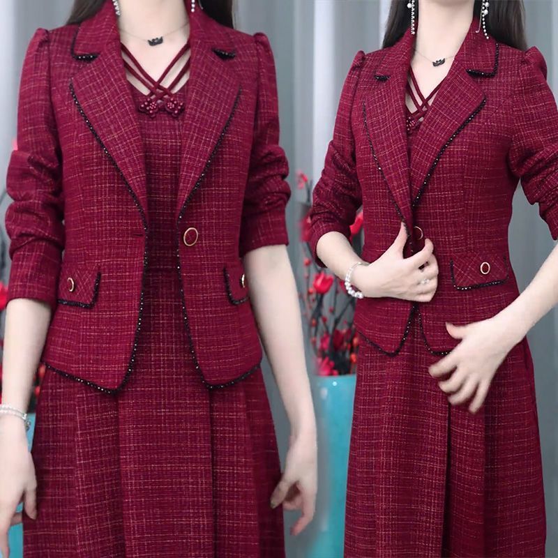 シングル/スーツのスーツのスカートの女性春秋2025の新しいファッションの修身の年齢のワンピースの2つのセットの女性|undefined