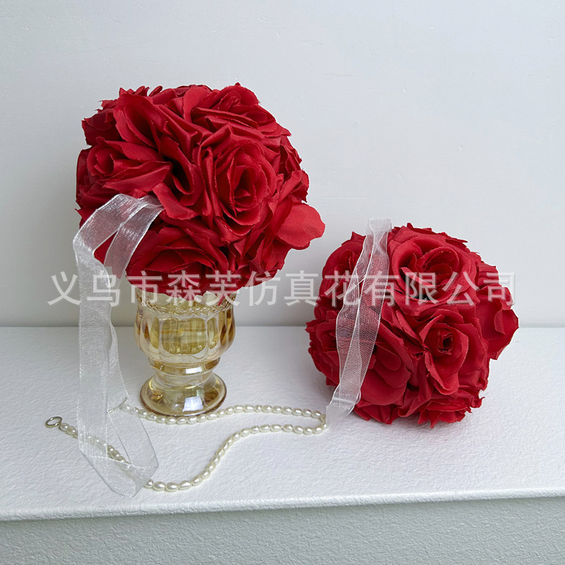 跨境仿真玫瑰大紅花球 情人節商場吊頂婚禮家居裝飾塑料假花球