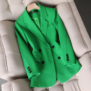 Casual Suit Women's Autumn Professional Dress Fashion Elegant Goddess Style Navy Blue Small Suit Four-Button Jacket