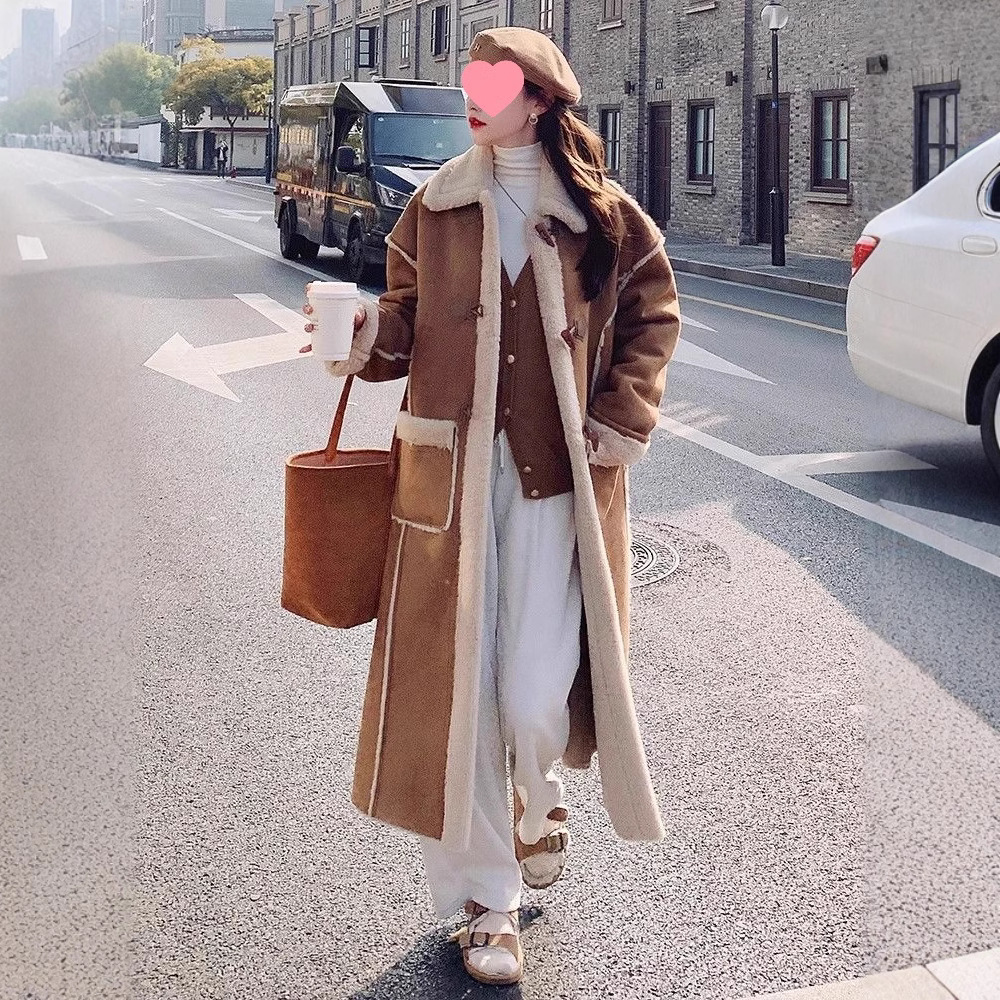 긴 모피 원피스 LAMBSWOOL DUFFLE COAT 여자 겨울 MAILLARD 기모 두꺼운 스웨이드 코트