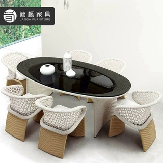 户外庭院藤织家具别墅露台餐椅室外藤编桌椅休闲简约防水防晒家具
