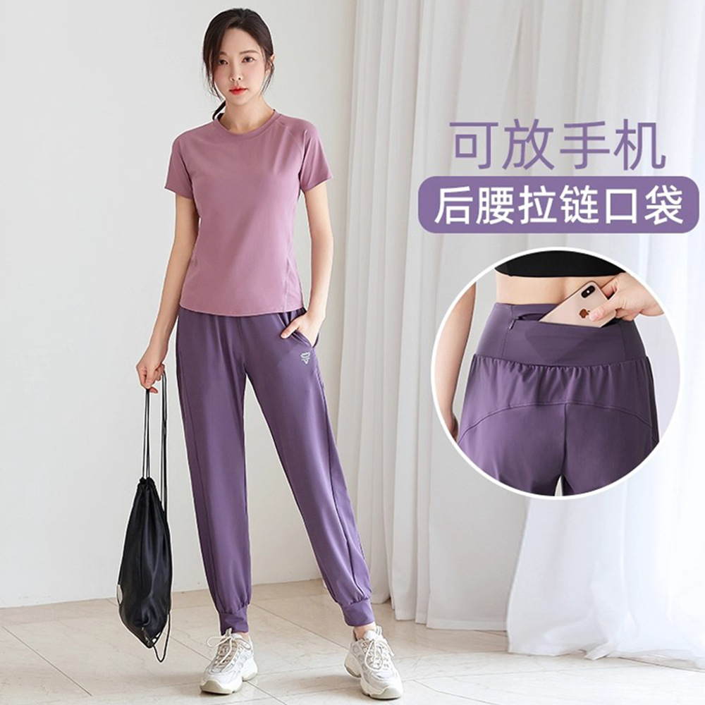 Running Sportswear Suit for Women, Summer Thin Gym, Quick-Drying Clothing That Can Hold Mobile Phones, Outdoor Loose Casual Yoga Clothing