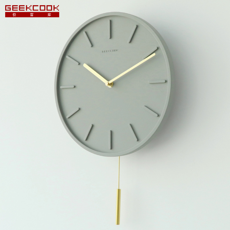 Modern simple wall clock: concrete and copper 11 inch scale creative home clock new Nordic cement clock