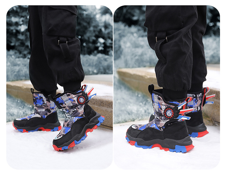 Bottes de neige Northeast pour enfants avec velours épais, chaussures en coton imperméables et antidérapantes pour garçons et filles de taille moyenne et grande_voghion.com