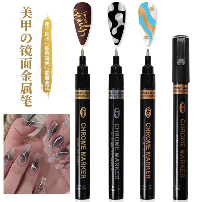 Nail Art graffiti pen metal highlight Mirror Mark pen espejo mágico DIY pintura pluma nail art pen tienda de uñas pluma especial