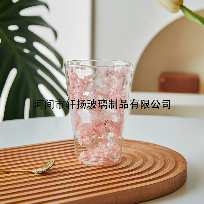真花二重グラス卸売りネット赤女子家庭用ジュースカップ高ホウ素シリコン断熱真花二重グラス|undefined