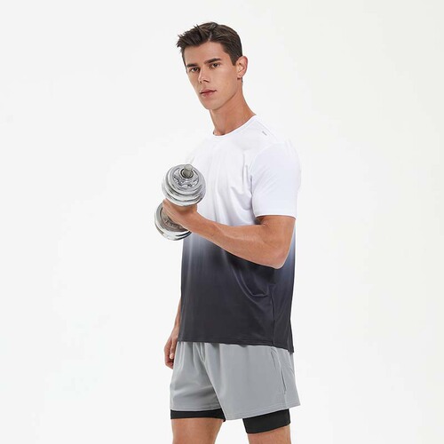 Summer men's sports and leisure fashion gradient short-sleeved tops fitness running quick-drying T-shirt printed with logoA brand