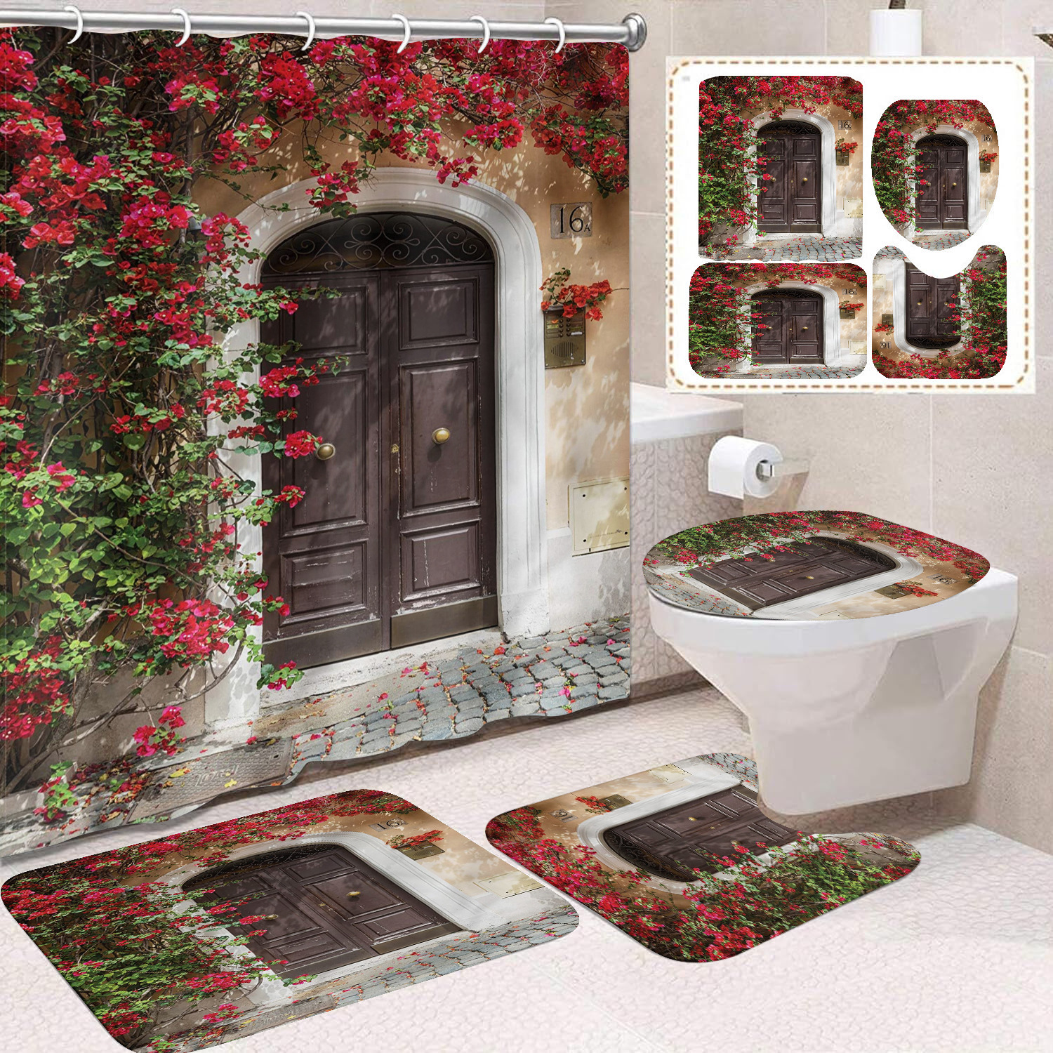 Cortina de ducha de poliéster con estampado digital de animales, impermeable, creativa, para baño, de Amazon, transfronteriza
