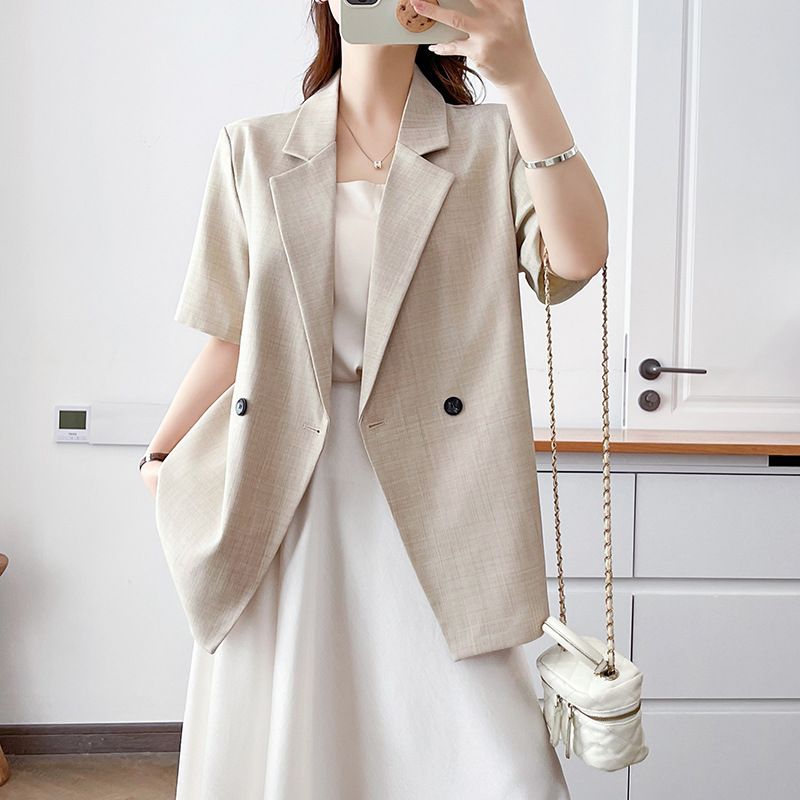 Short-sleeved thin blazer for women, summer 2026 new style, plus-size women's coat, loose and casual for plus-size ladies