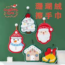 跨境圣诞节擦手巾可挂式新款加厚卫生间吸水速干抹布厨房擦手毛巾
