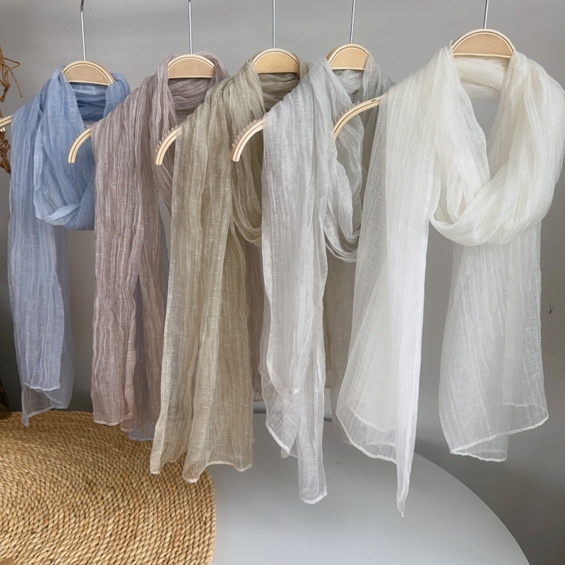 Multi-Colored Textured Pleated Scarf, Lightweight and Breathable Sun Protection Summer Beach Shawl, Ethnic Style Travel Photography