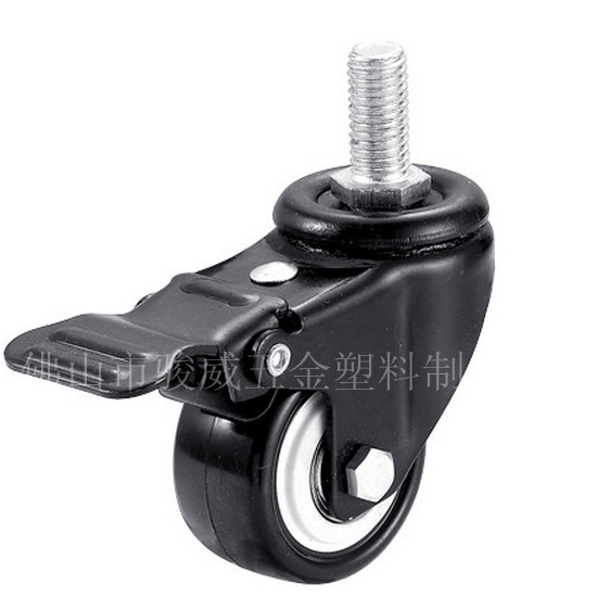 1.5寸双轴承PU丝杆静音脚轮 聚氨酯 双刹车万向轮子家具脚轮