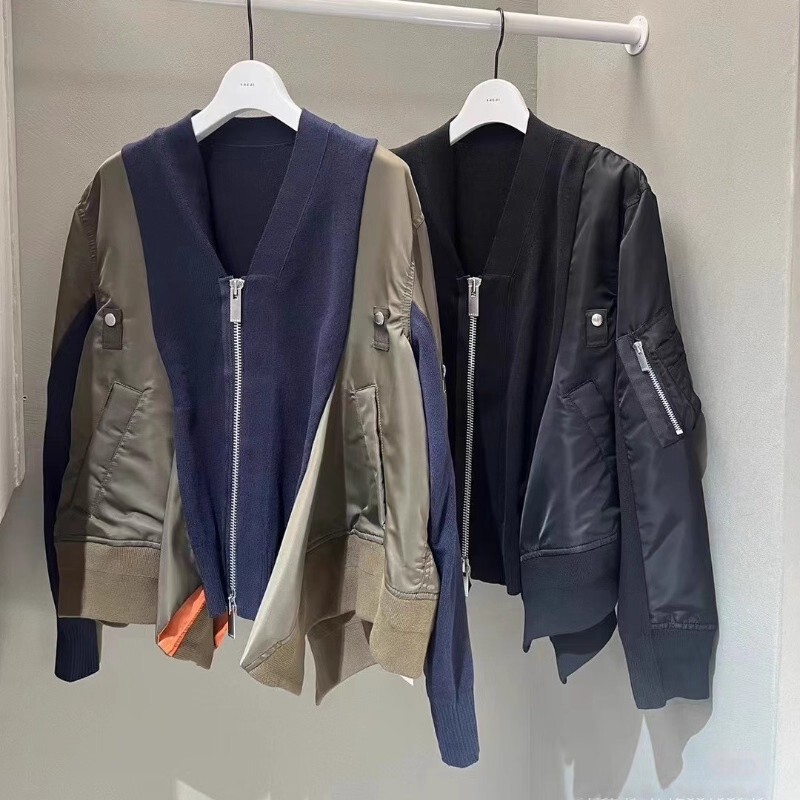 Fog Sacai 25 Early Autumn New Style Woolen Patchwork Contrasting Color Hooded Sweatshirt Jacket Loose Casual Versatile Top