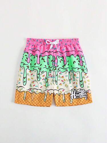 Boy's Tropical Fashion Shorts, Leisure Beach Vacation Cartoon Print Shorts, Suitable for Outdoors