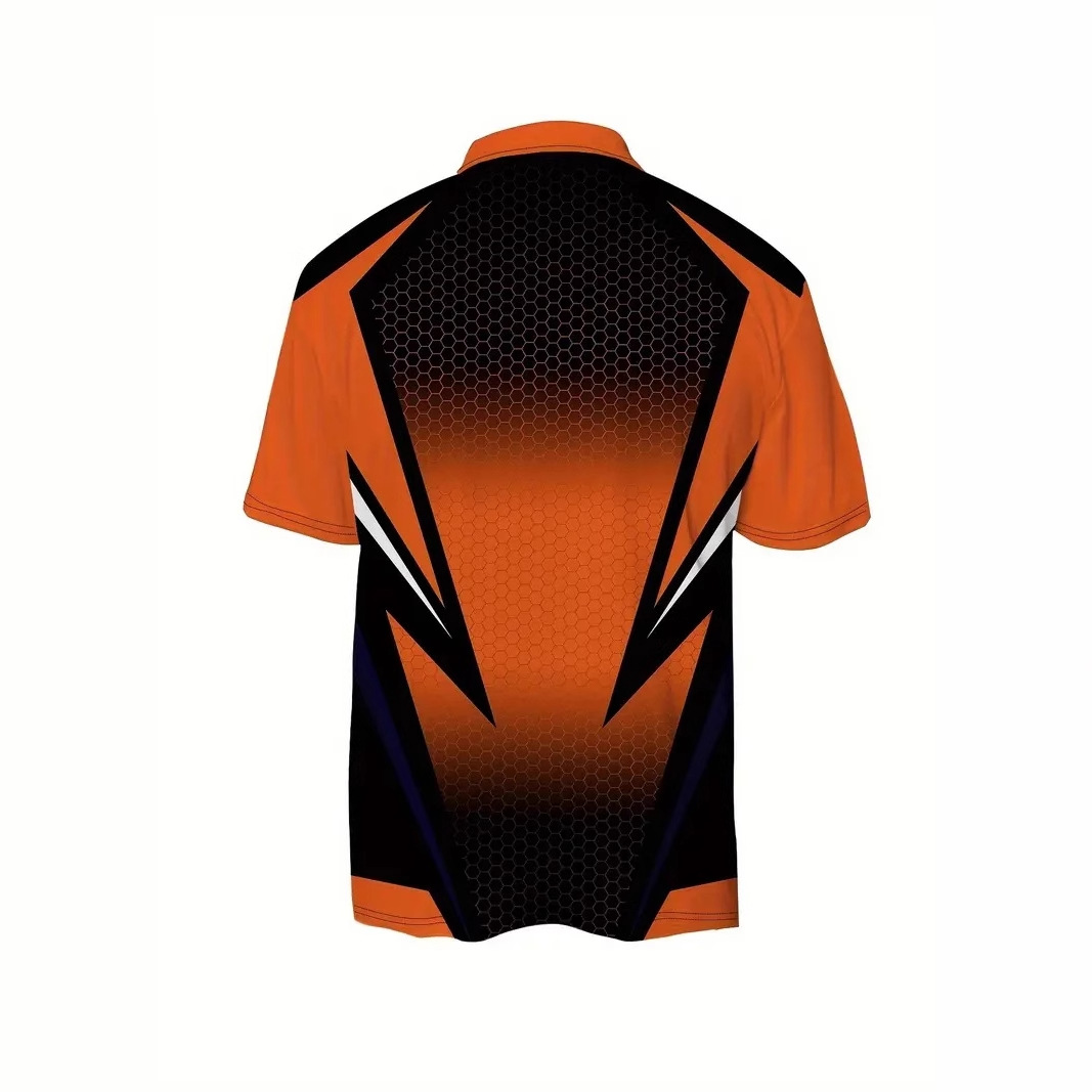 Camisa POLO con cremallera de manga corta transpirable con solapa suelta para hombre con estampado 3D de patrón geométrico degradado para hombre de negocios