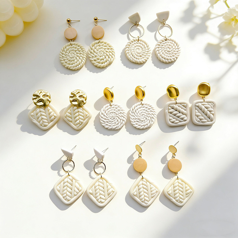 European and American Woven Soft Clay Earrings with a Vintage and High-End Feel, Bohemian Handmade Polymer Clay Earrings