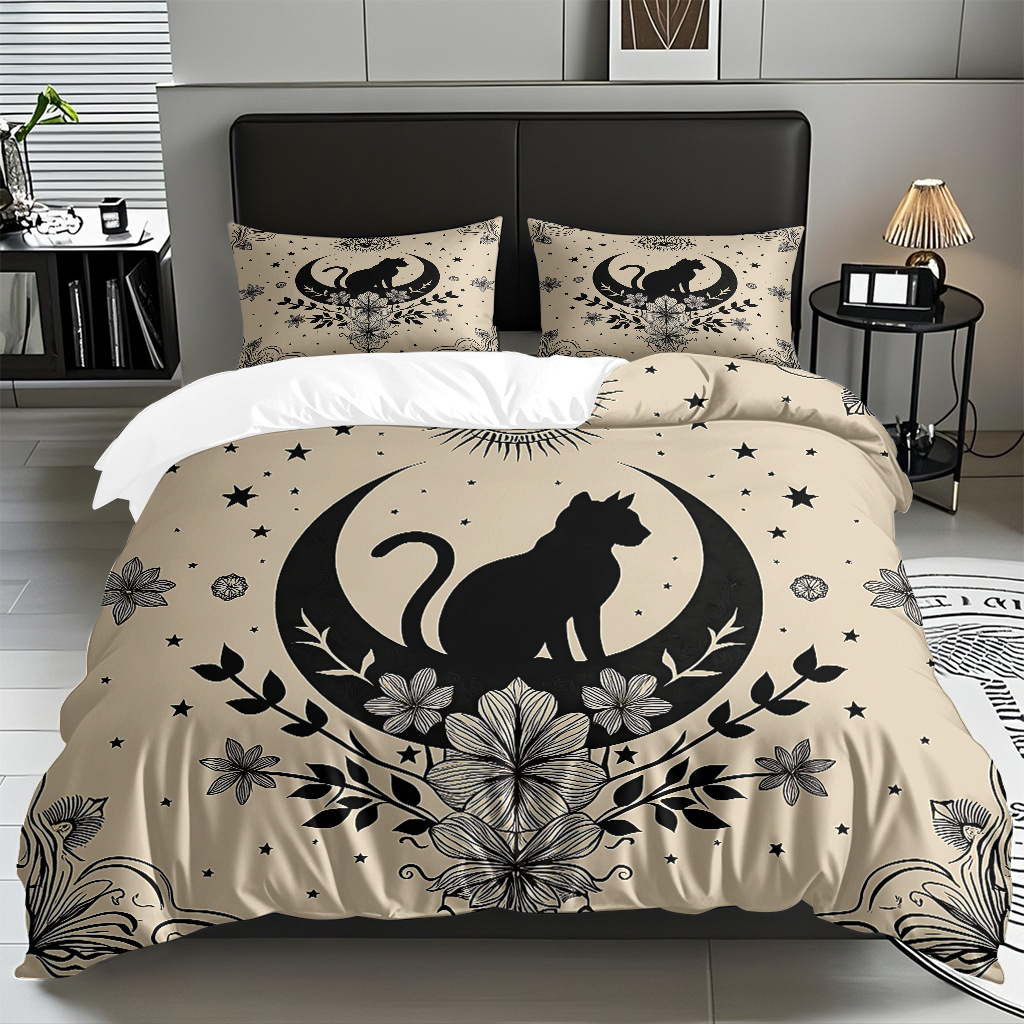 Transfronterizo textil doméstico molido caricatura gatito impresión digital suave permeable colcha colcha set fuente fábrica Temu / JIT