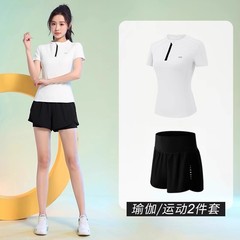 スポーツスーツ女性の夏の新しい軽量速乾性通気性半袖アウトドアランニングフィットネスショーツヨガトレーニング服