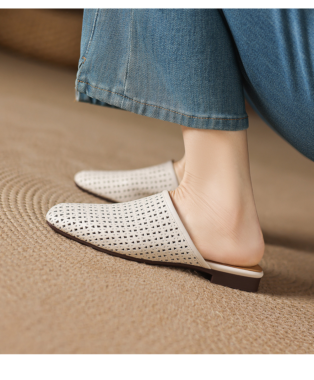 Dép sandal nữ quai chữ V đế bệt da bò mùa xuân hè — đen chi tiết 15