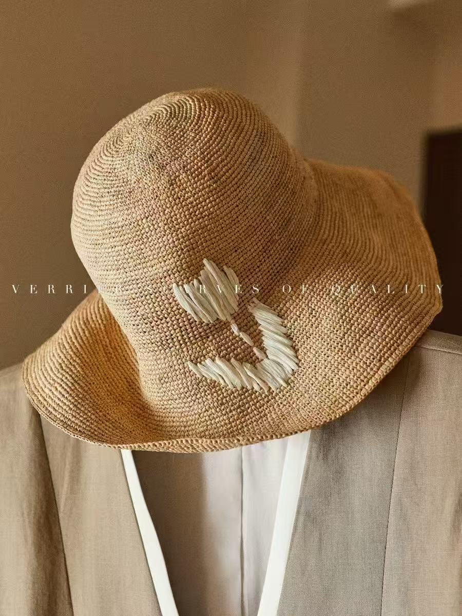 French Style Raffia Hand-Woven Tulip Straw Hat For Women, Summer Beach Vacation Sun Hat With Wide Brim - Thumbnail 6