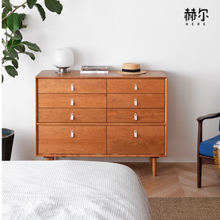 Lianli Eight Drawers Cabinet Bedroom Storage Cabinet Nordic Japanese Style Solid Wood Simple Storage