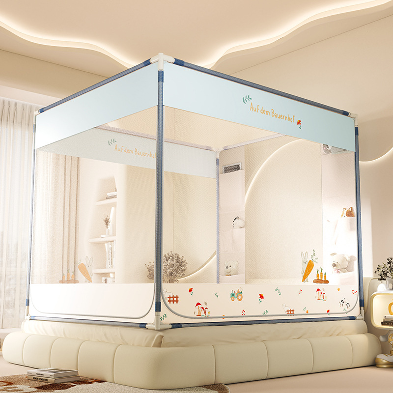 Verano cama mosquiteros de bolsillo tipo anti-mosquitos dibujos animados dormitorio tres puertas de cremallera antipolvo sin instalación soporte grueso