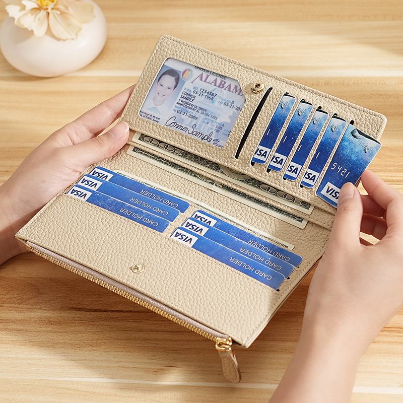 Foreign Trade Fashion All-match Long Women's Wallet Genuine Leather Multi-card Card Holder Zipper Change Long Wallet Women's Clutch Bag