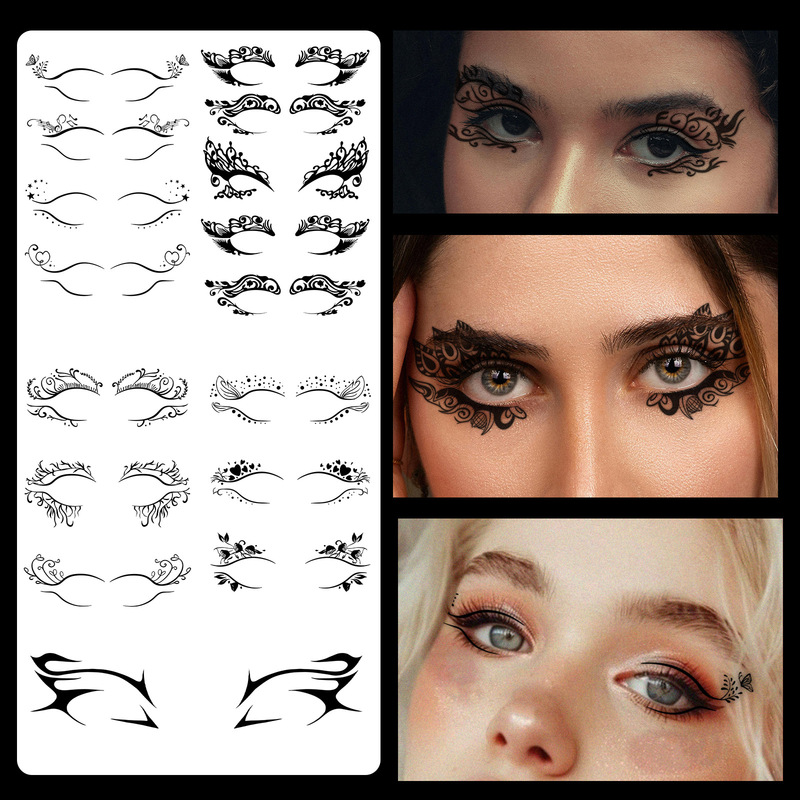 Cross-Border Popular European and American Style Eye Corner Eyeliner and Eyebrow Makeup Stickers, High-End Temporary Tattoo Stickers for Face Parties and Festivals