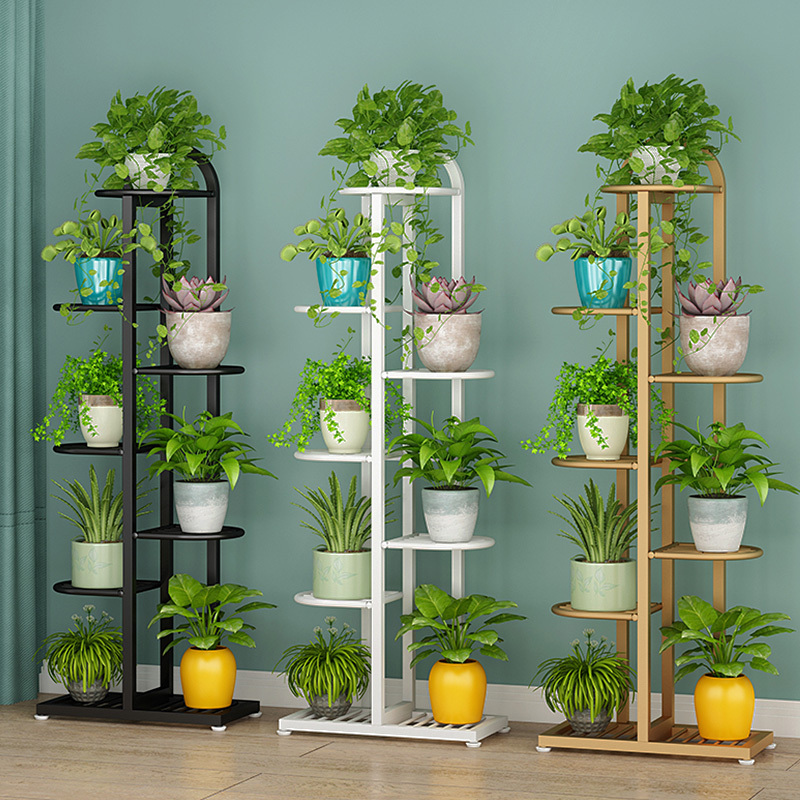 フラワースタンドはしご型多層屋内外可動床置きポトス鉄製植木鉢ラックローラー付きバルコニーフラワースタンド|undefined