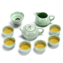 【支持代发】汝窑功夫茶具套装带礼盒装家用整套开片可养陶瓷茶具
