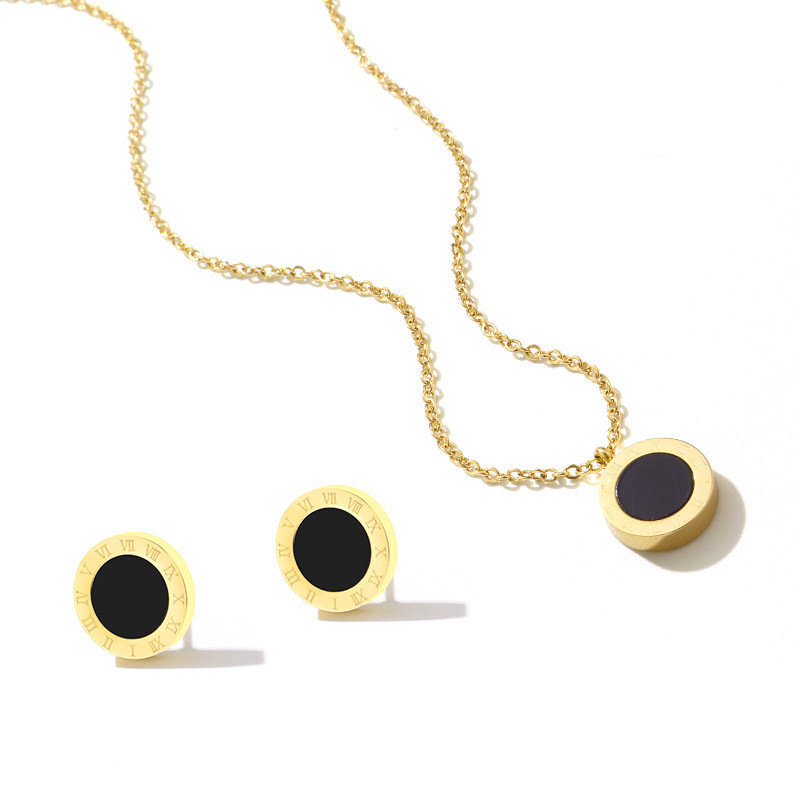 时尚玫瑰金钛钢高级感项链女法式潮网红ins简约气质耳环套装链子