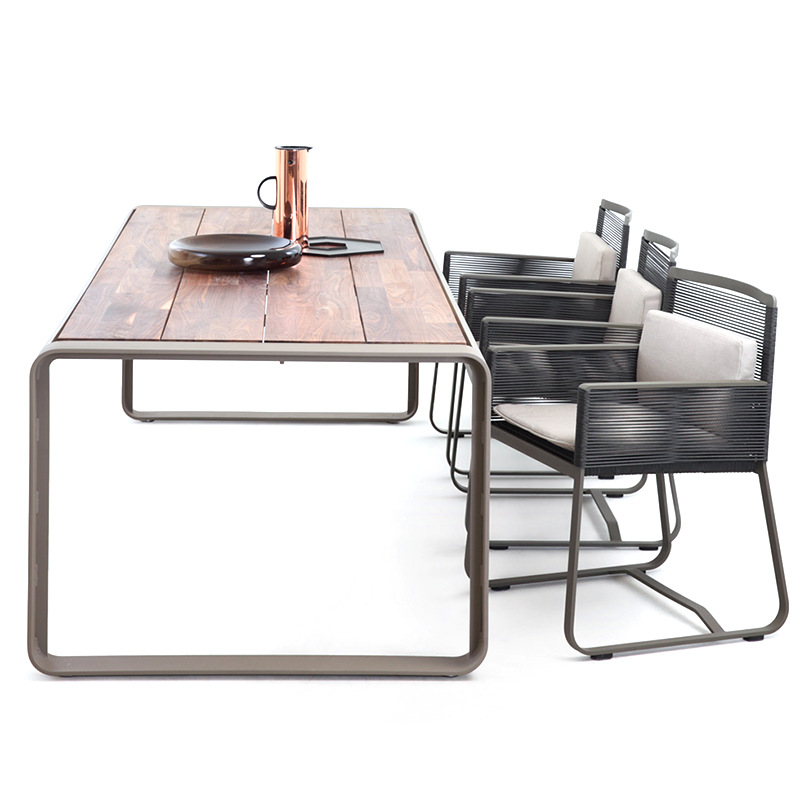 Silla de ratán al aire libre mesa de comedor y silla ratán nórdico impermeable mesa larga al aire libre jardín patio terraza balcón departamento de ventas Villa image 5