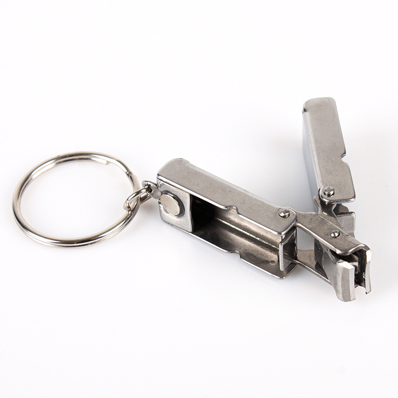 Acero inoxidable plegable mini pinza de uñas portátil único conjunto de cortador de uñas tijeras de uñas con llave colgante