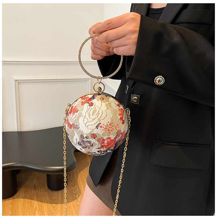 900g Weight Lock clasp Closure Type Single Shoulder Strap, Top Handle Strap Type Circle Bag Bags Type Daily, Shopping Occasion PU Material Women's Backpack Backpack Flower Pattern All Seasons Season Women's Gender Elegant, Vintage Style Style Round Shape Women's PU Flower Elegant Vintage Style Round Lock Clasp Circle Bag 9